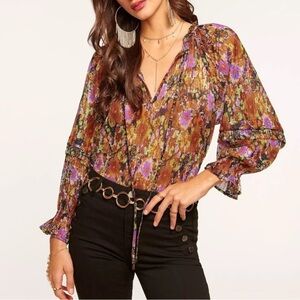 RAMY BROOK Ellie Metallic Floral Blouse Size S